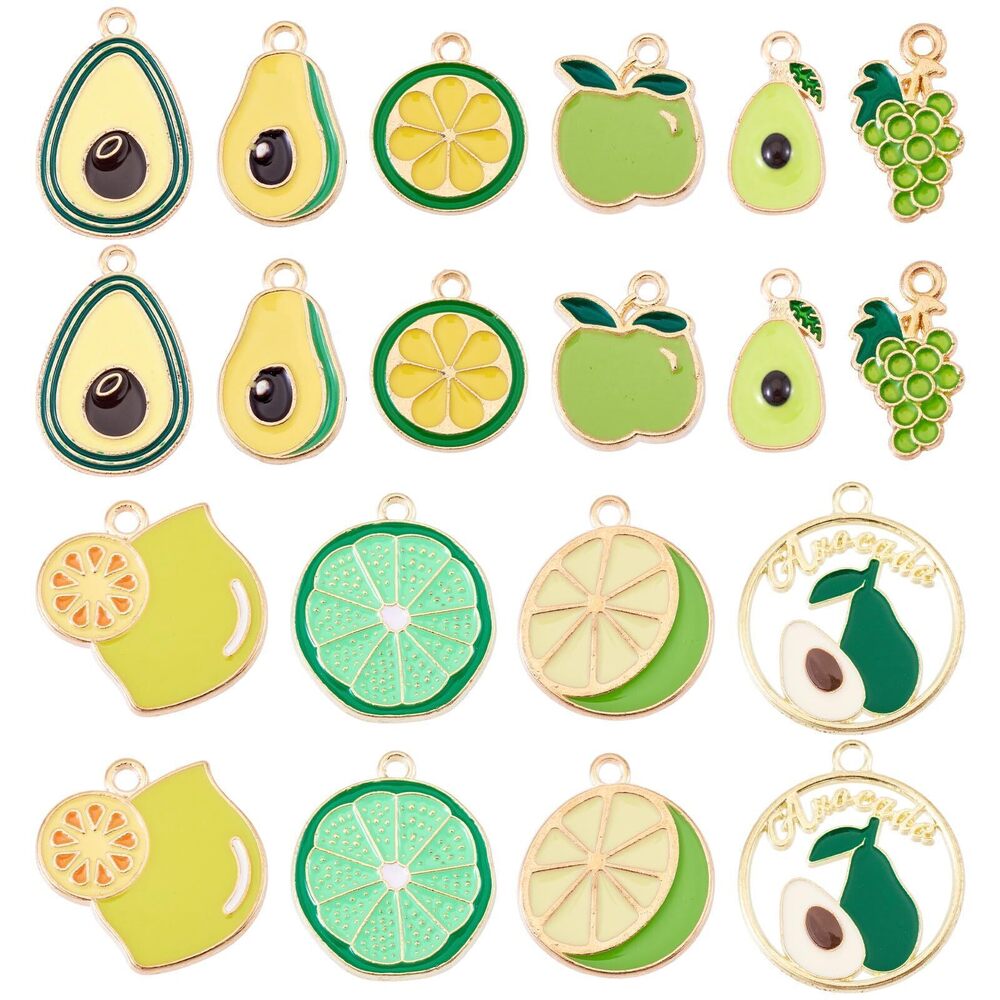 8154 40Pcs Enamel Fruit Charms 10 Styles Alloy Lemon Slice Orange Avocado